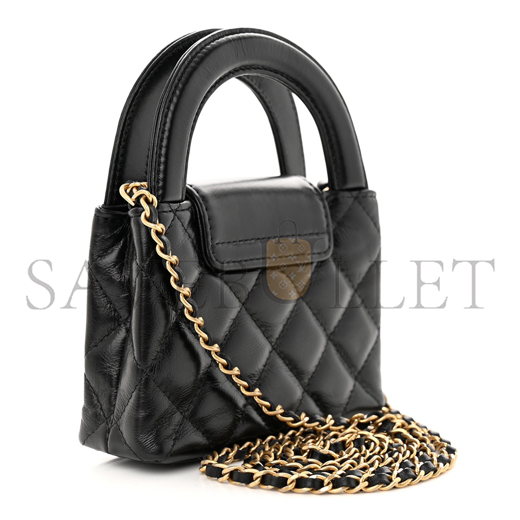 CHANEL MASTER SHINY CALFSKIN QUILTED MINI NANO KELLY SHOPPER BLACK (12.5*8.3*4cm)